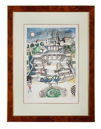 FRANCO GENTILINI (Faenza 1909 – Roma 1981) “Piazza di Spagna”. Litografia a...