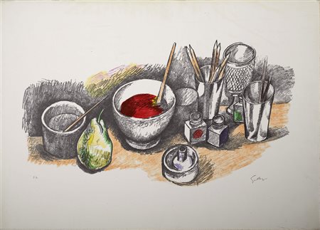 RENATO GUTTUSO (Bagheria 1911 – Roma 1987) “Tavolo di studi”, 1970....