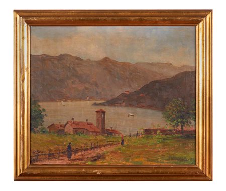 GIULIANO AMADORI (Bologna 1883 - 1972) “Lago maggiore”, 1990. Olio su tavola....