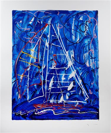 MARIO SCHIFANO (Homs 1934 – Roma 1998) “Vela”. Serigrafia polimaterica su...