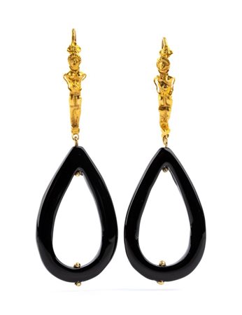 Orecchini pendenti in oro e onice XX secolo montatura in oro giallo...