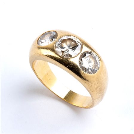 Anello in oro con diamanti Anni '80 montatura a fascia in oro giallo 18k,...