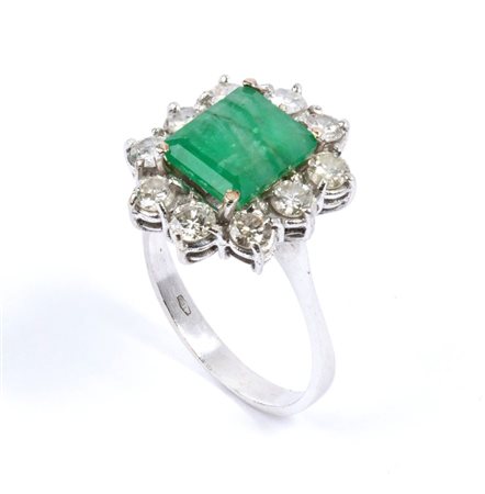 Anello fiore in oro smeraldo e diamanti in oro bianco 18k, incastonato con...