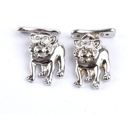 Coppia di gemelli in oro con diamanti in oro bianco 18k, ciascuno...