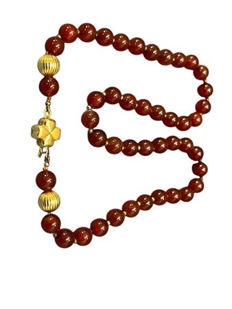 Girocollo in oro con corniola ad un filo di sfere di corniola, fermezza in...