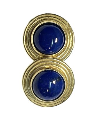 Paio di orecchini in oro e lapislazzuli montatura a cerchi concentrici in oro...
