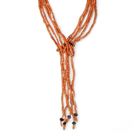 Girocollo a sciarpa in corallo Mediterraneo ed onice cilindretti di corallo...