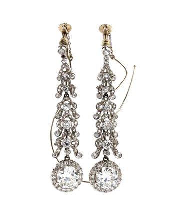 Orecchini pendenti in platino e diamanti metà XX secolo in platino, decorati...