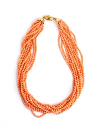 Collana in oro e corallo Cerasuolo fermezza a forma di fiore in oro giallo...