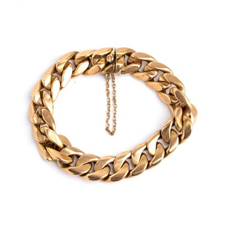 Bracciale in oro in oro giallo con catena a maglia grumetta. Peso: 27.5 gr.