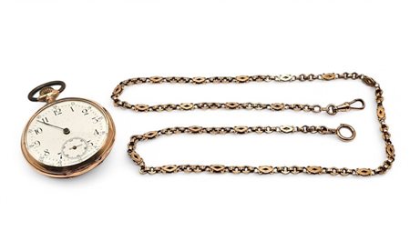 Orologio da taschino in oro cassa in oro a basso titolo, quadrante bianco con...