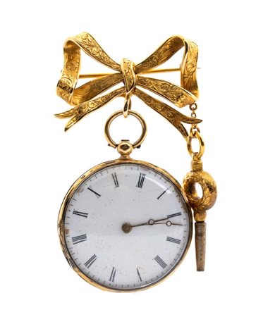 Orologio con spilla cassa in parte in metallo, in parte smaltata, con...