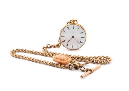 Orologio da tasca in oro fine XIX secolo cassa in oro, quadrante bianco con...