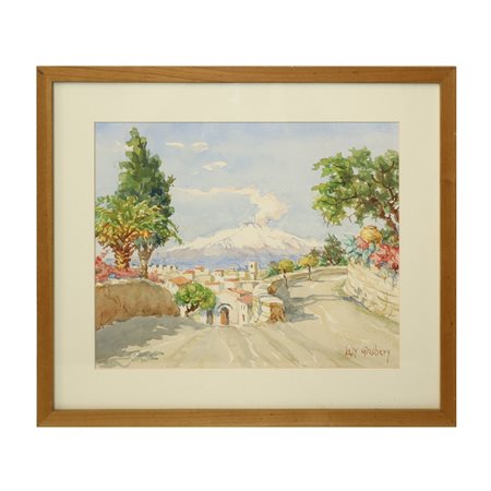 Lily  Giachery (Inghilterra 1907 - Taormina 1994)  - Strada di Taormina con Etna