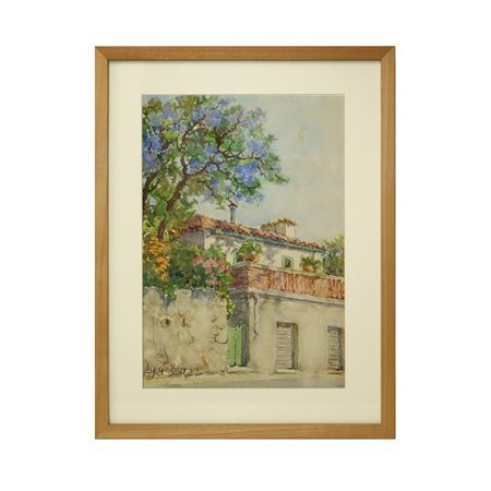 Lily Giachery (Inghilterra 1907 - Taormina 1994)  - Casa con alberi a Taormina