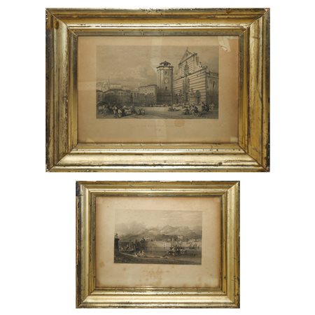 William Leighton Leitch (Glasgow 1804 - St. John's Wood 1883)  - Coppia di incisioni di Messina: Piazza del Duomo di Messina e porto di Messina , 19th century