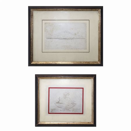 Coppia di incisioni raffiguranti cono del vulcano ed il prospetto meridionale , 20th century
