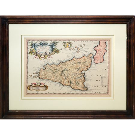 Litografia acquerellata della Sicilia