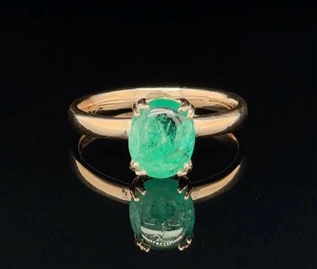 ANELLO IN ORO ROSA 14K 2.95 GR CON SMERALDO - RNG40102 