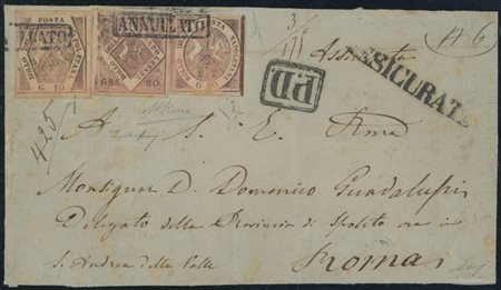  
Napoli - Straordinaria affrancatura 50+20+10 grana 
 