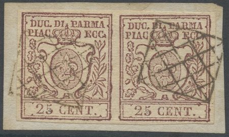  
Ducato di Parma - Rara coppia del 25 cent. III emissione. 
 