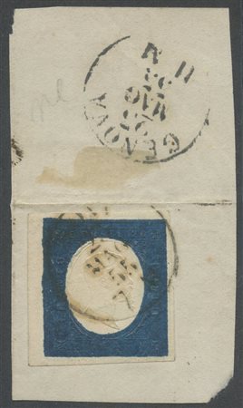  
Sardegna - III emissione, 20 cent. con doppia impronta a secco di cui una ''a cavallo'' 
 