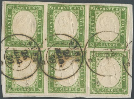  
Sardegna - IV emissione, 5 cent. verde giallo 
 