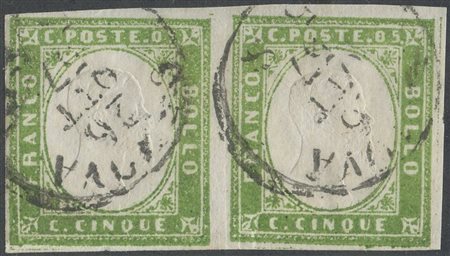  
Sardegna/ IV emissione, 5 cent verde giallo olivastro n.13Ag 
 