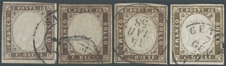  
Sardegna - IV emissione, 10 cent. interessante insieme di 4 valori. 
 