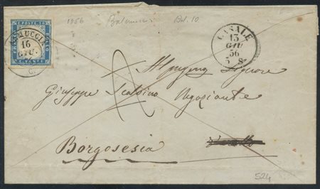  
Sardegna - IV emissione, 20 cent. celeste annullato a BALMUCCIA su busta rispedita 
 