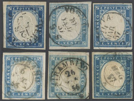  
Sardegna - IV emissione, 20 cent. interessante insieme di 6 valori. 
 