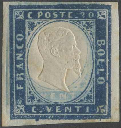  
Sardegna - IV emissione, 20 cent. azzurro scuro n.15B con stampa parassita 
 