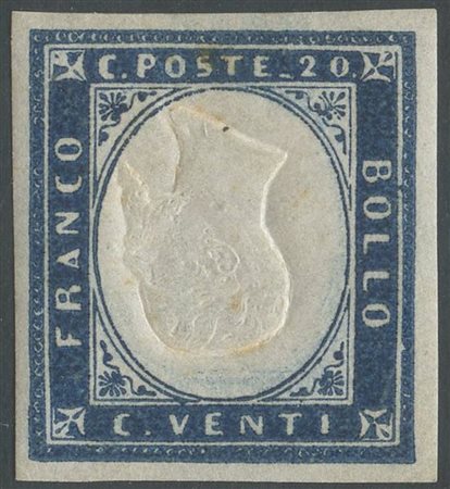  
Sardegna, 20 cent. azzurro oltremare con effige capovolta 
 