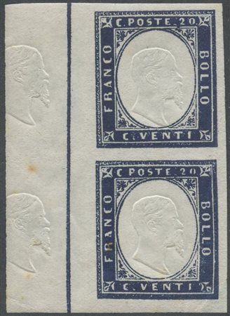  
Sardegna - IV emissione, 20 cent. indaco con linea di riquadro ed effige nel margine 
 