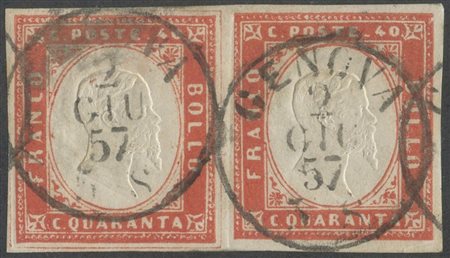  
Sardegna - 40 cent. vermiglio scuro Pos.12 in coppia. 
 