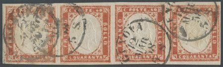  
Sardegna - 40 cent.  vermiglio arancio scuro in striscia di 4 
 