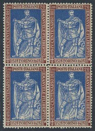  
Regno - E. Filiberto 20 cent. in quartina ottimamente centrata. 
 