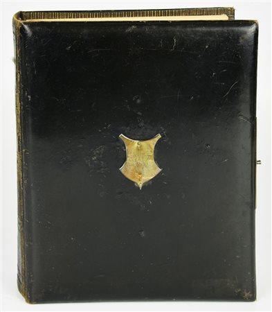 ALBUM FOTOGRAFICO rilegatura in pelle con inserti in metallo argentato e...