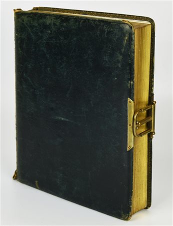 ALBUM FOTOGRAFICO rilegatura in pelle con inserti in metallo dorato, cm...