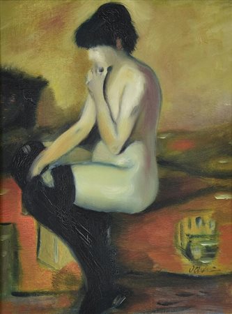 Ignoto NUDO FEMMINILE olio su tela, cm 40,5x30,5 firma indistinguibile