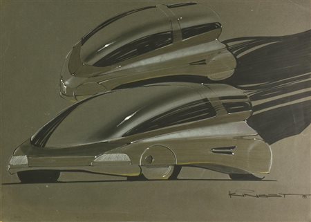 Kinsey AUTOMOBILI, 1988 tecnica mista su carta, cm 50x65 firma e data difetti