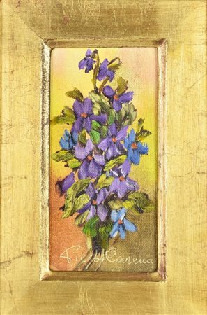 Piera Carena FIORI olio su cartone intelato, cm 13x6 firma