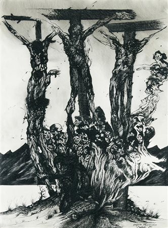 Massimo Zuppelli GOLGOTA PALESTINESE, 1970 inchiostro su cartoncino...
