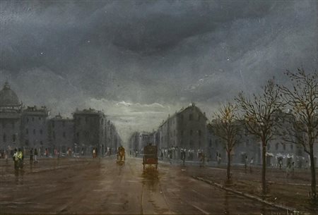 Lido Marchetti CREPUSCOLO A PARIGI olio su tavola, cm 20x30 firma sul retro:...