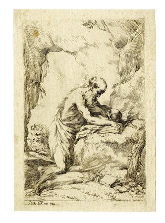 Bartolomeo Biscaino, San Gerolamo penitente. 1650 ca. Acquaforte. mm 206x134....
