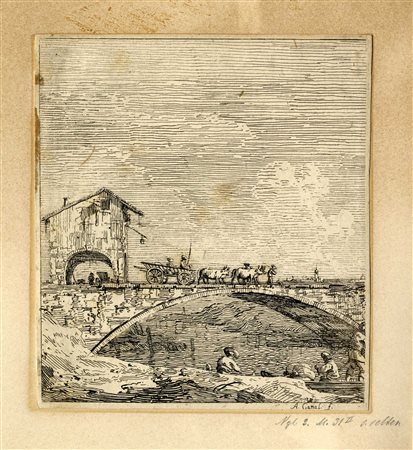 Antonio Canal (detto il Canaletto), Il carro che passa sul ponte. 1746 ca....