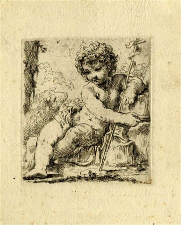 Simone Cantarini, Il piccolo san Giovanni Battista. 1635-1636. Acquaforte. mm...