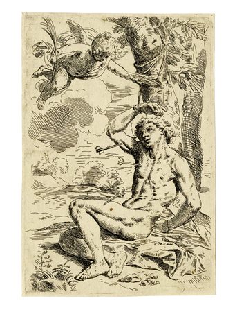 Simone Cantarini, San Sebastiano. 1639. Acquaforte. mm 191x127. Foglio: mm...