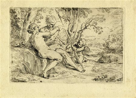 Simone Cantarini, Venere e Adone. 1637-1639. Acquaforte. mm 115x174. Foglio:...