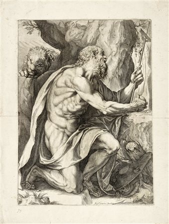 Agostino Carracci, San Gerolamo penitente. 1602 ca. Bulino. mm 417x279....